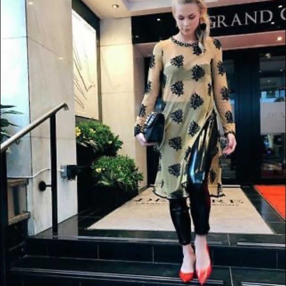 Zara net shirt dress with black embroidery